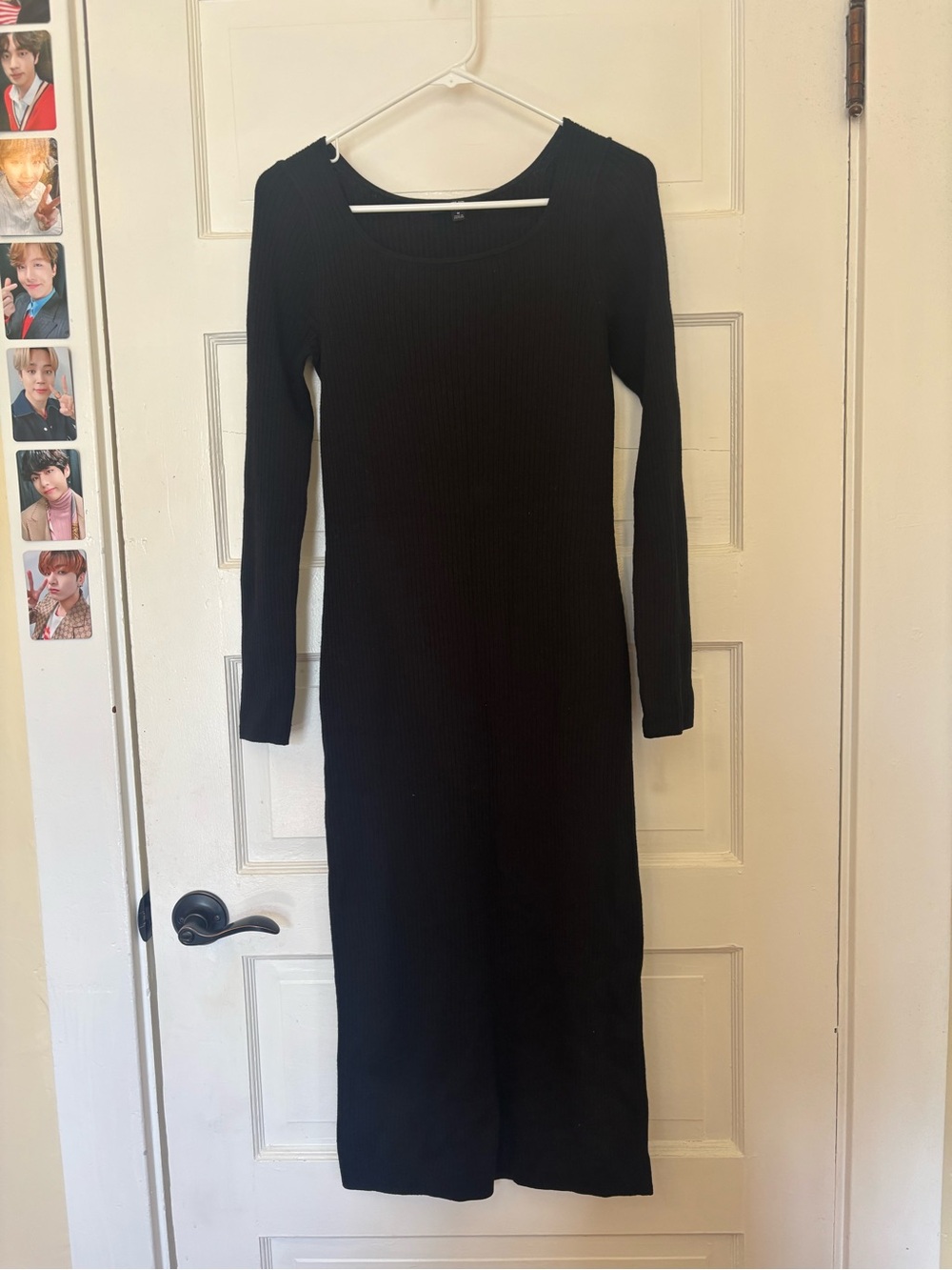 Uniqlo Black Rib-Knit Long Sleeve Midi Dress